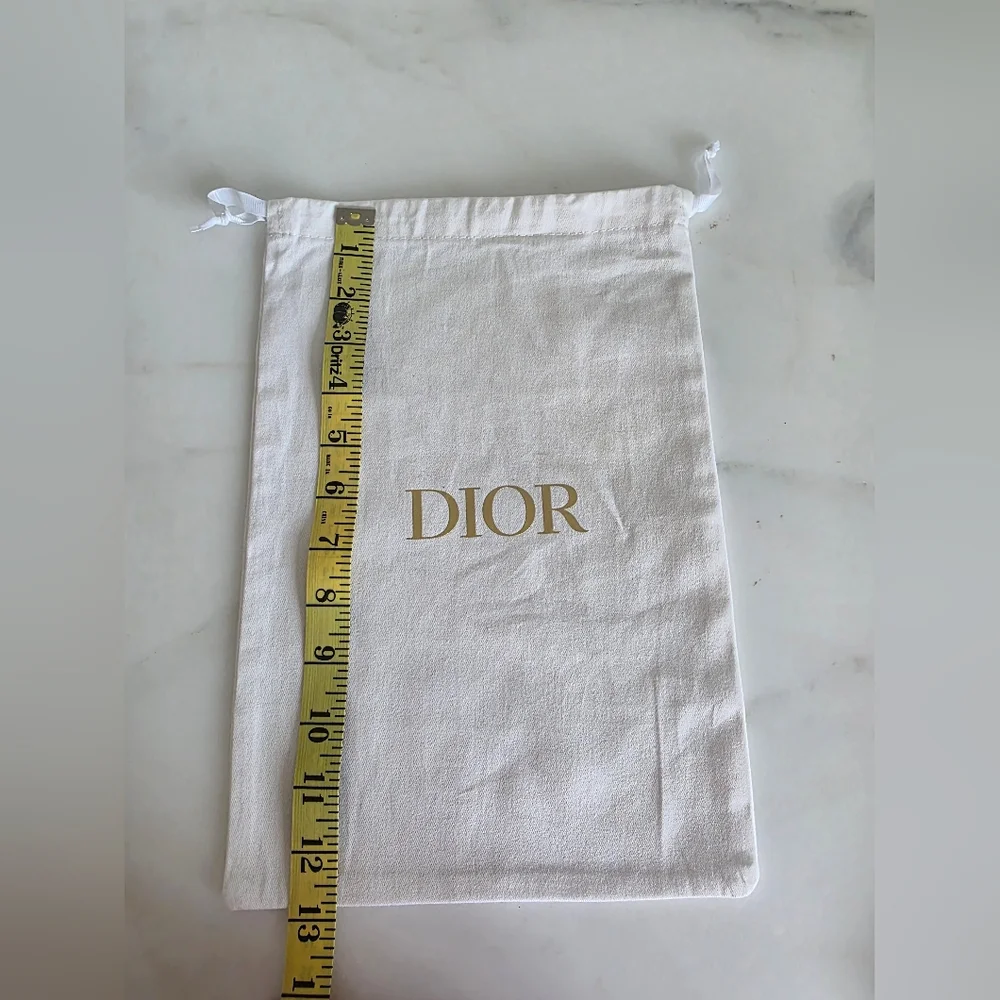 Dior White Dust Bag Small Drawstring Pouch Gold Logo Authentic